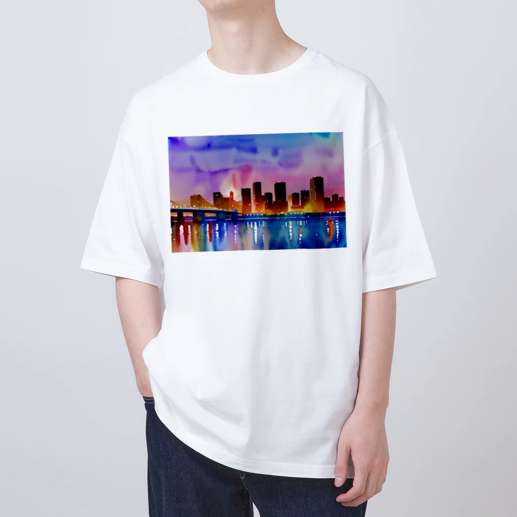 samenoa81の水彩画の夜景 オーバーサイズTシャツ