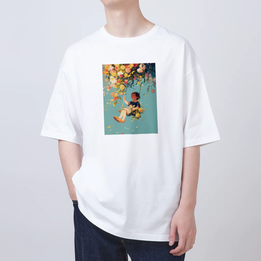 AQUAMETAVERSEの花ブランコに揺られ喜ぶ女の子　ラフルール　1859 オーバーサイズTシャツ