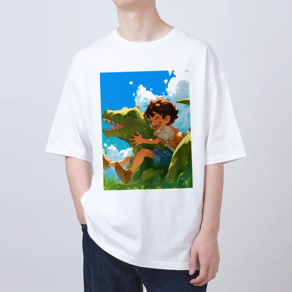 AQUAMETAVERSEの恐竜と少年が楽しく遊ぶ友情　なでしこ1478 オーバーサイズTシャツ