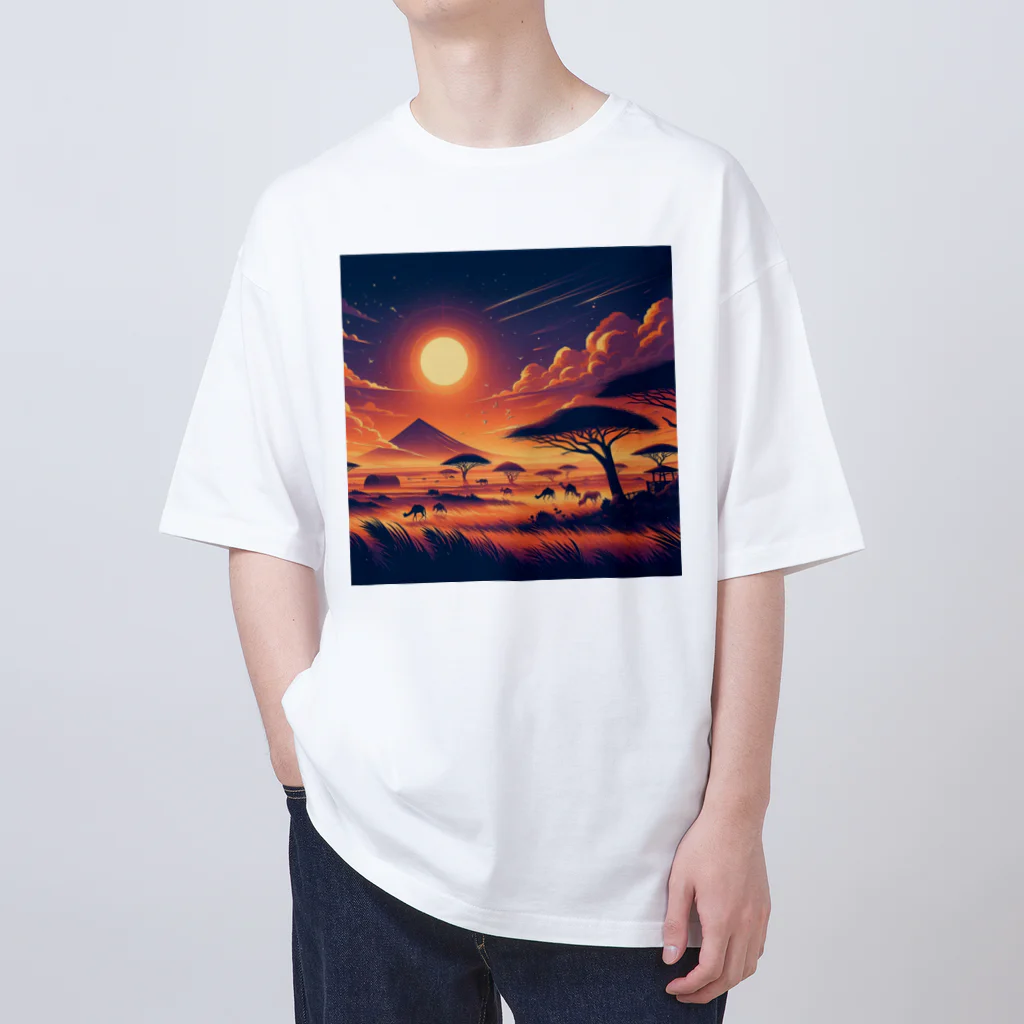 MKTU51のアフリカン　サバンナ　夕日 オーバーサイズTシャツ