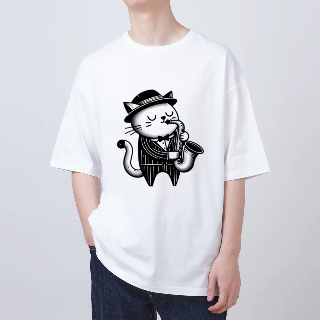 age3mのサックスプレイヤーキャット オーバーサイズTシャツ