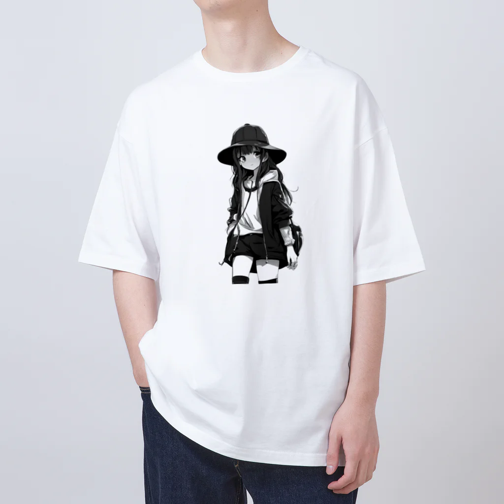 モノクロ美少女の悲しみ美少女モノクロ オーバーサイズTシャツ