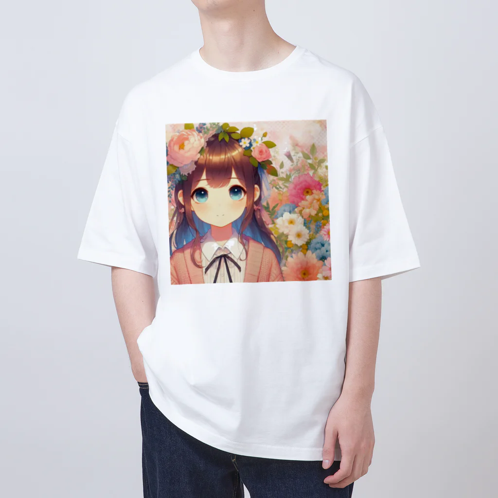 ピクセルパレットの可愛い女の子とお花10 オーバーサイズTシャツ