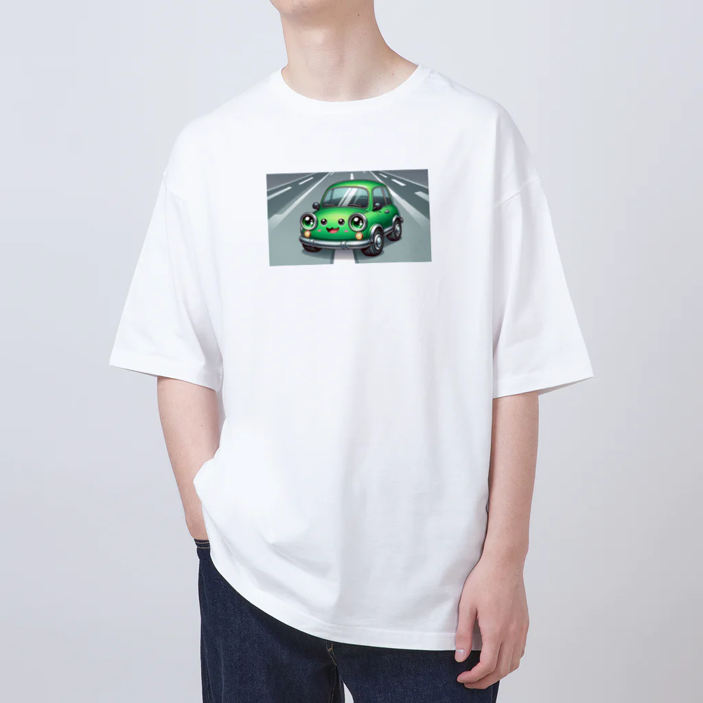 kawadangoのかわいい緑の車 オーバーサイズTシャツ