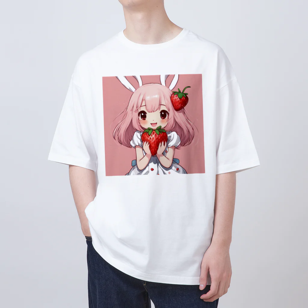 うさぎウサギのいちご大好き、うさみみチャコちゃん オーバーサイズTシャツ