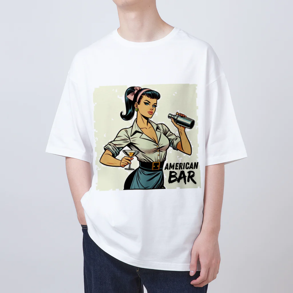 AMERICAN BARのアメコミ風バーテンダー オーバーサイズTシャツ