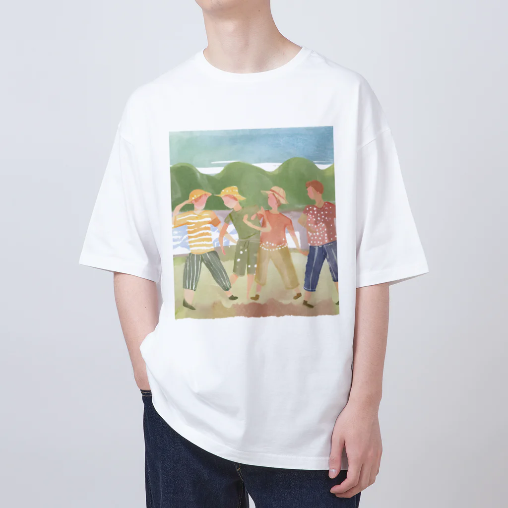 かわいいアートショップの夏　水彩画　友達 Oversized T-Shirt