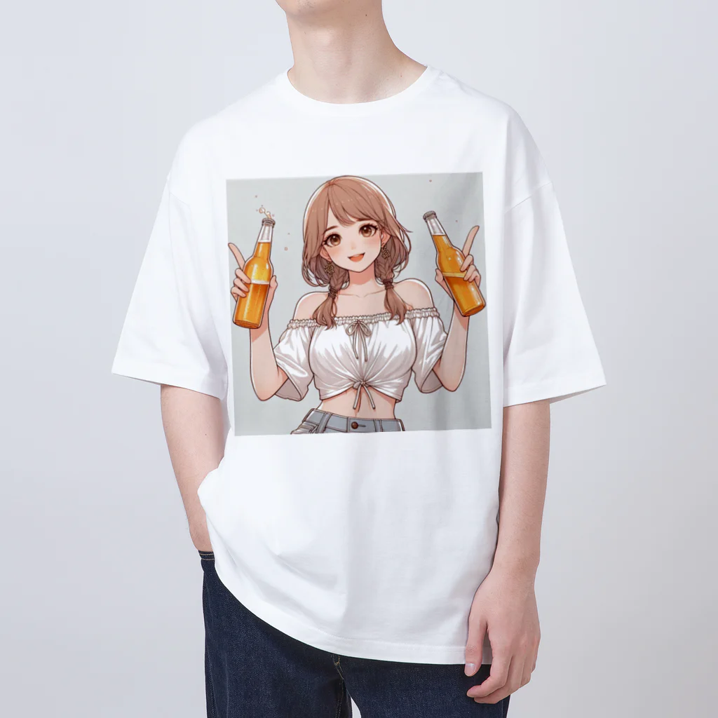 夜猫クロマルくんショップのビール🍺女子 Oversized T-Shirt