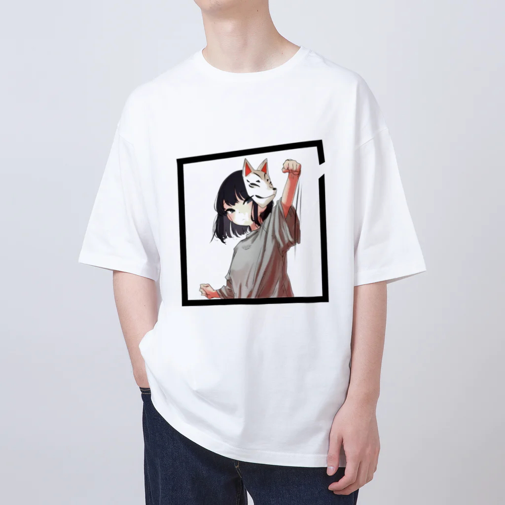 キツネビの狐面少女の枠なぐり👊 オーバーサイズTシャツ