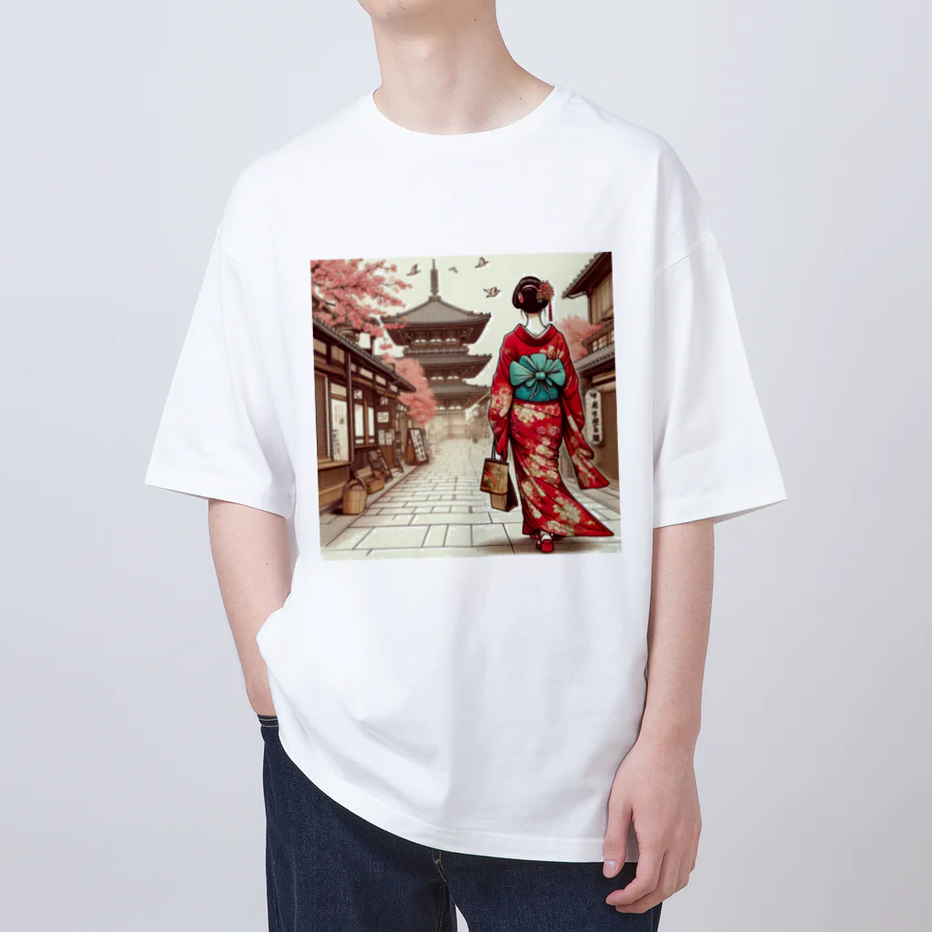 yuchijapanの京都を歩く着物美人イラスト Oversized T-Shirt