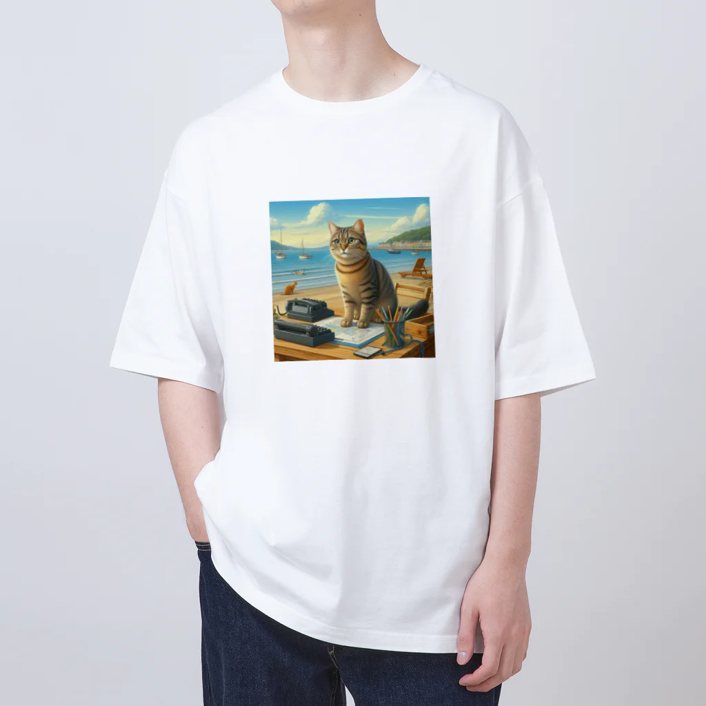 peace2024の海辺の仕事猫 Oversized T-Shirt