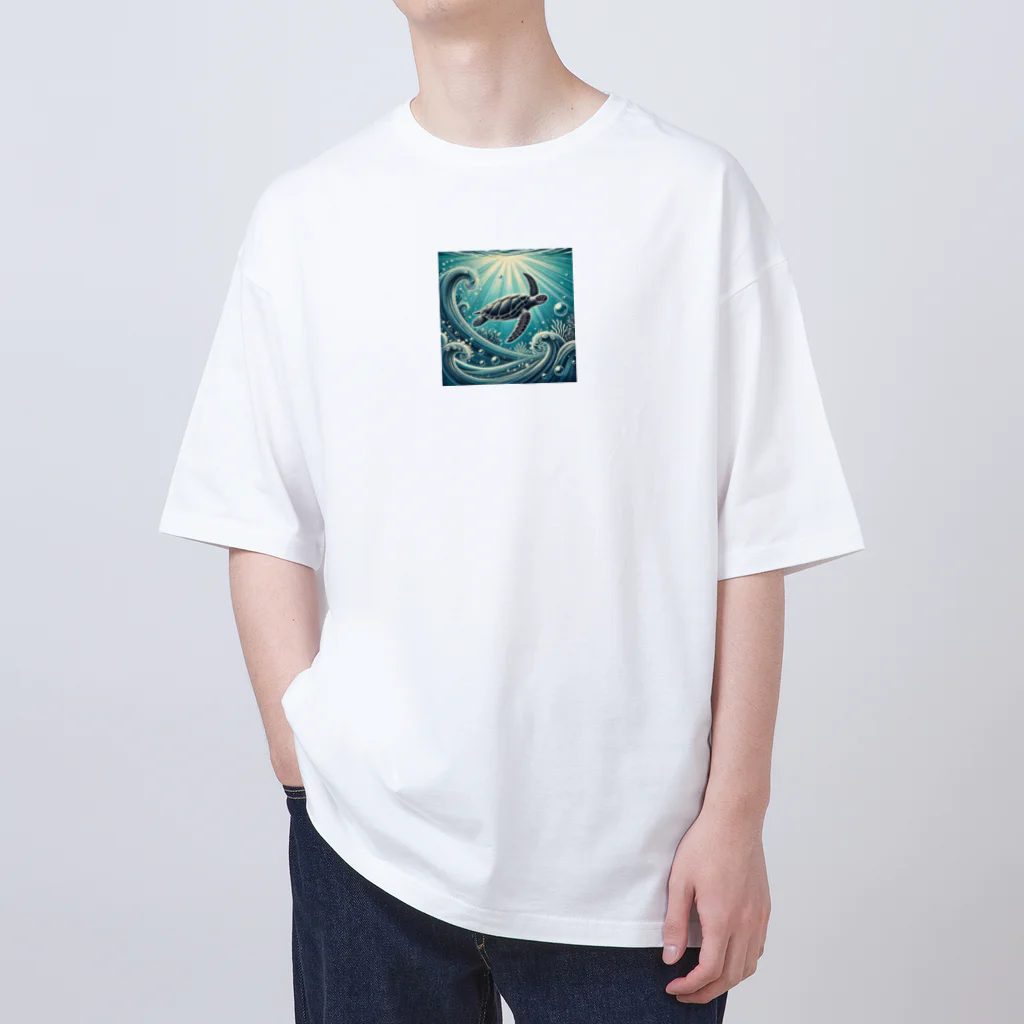 海の幸のウミガメと水流 Oversized T-Shirt