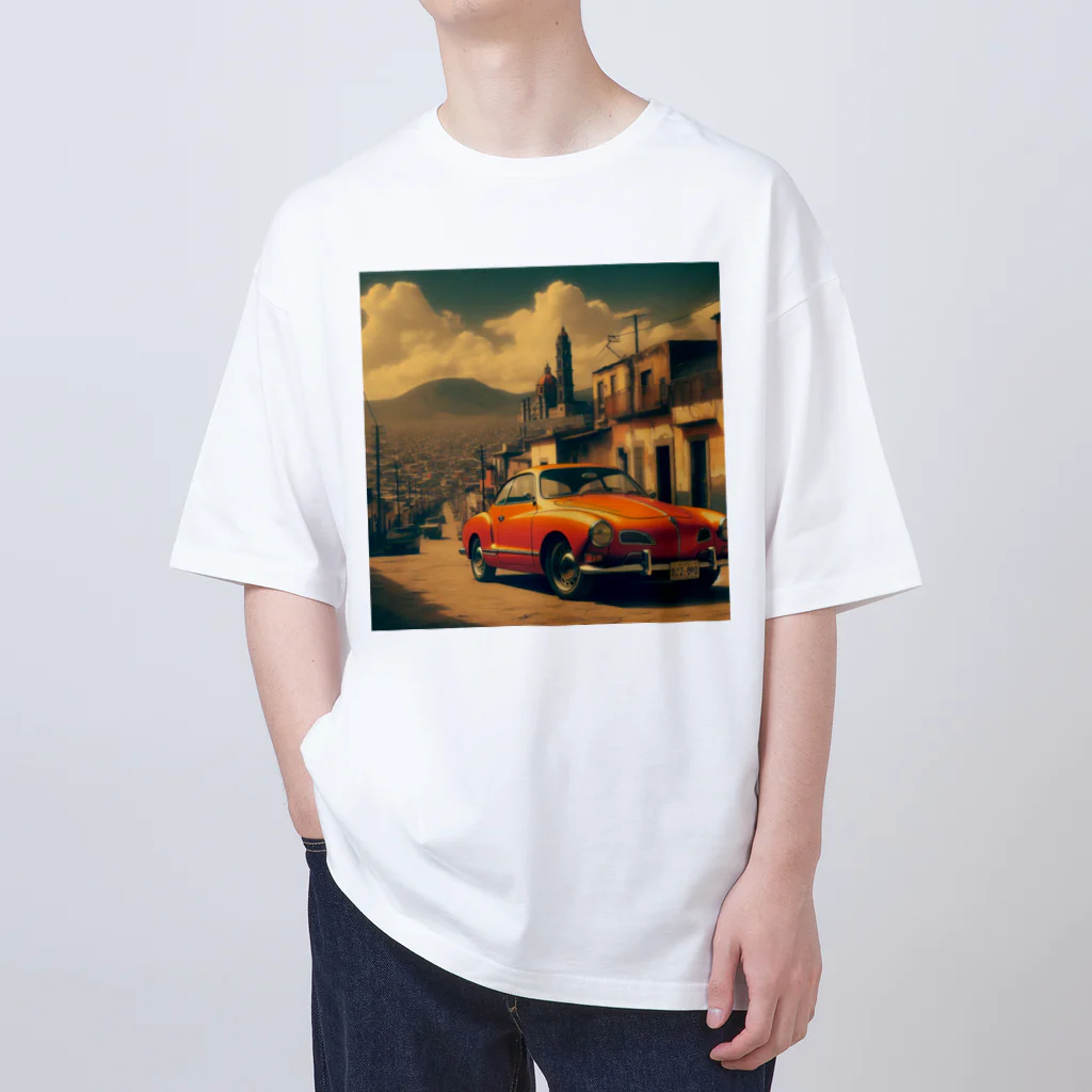 aircooled3のレトロなワーゲン スポーツカー メキシコの町並み オレンジ オーバーサイズTシャツ