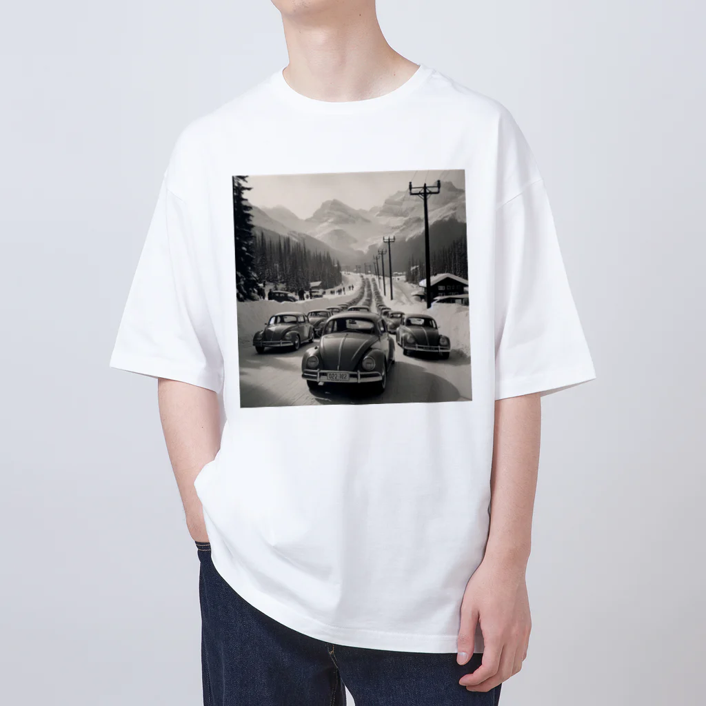 aircooled3の白黒ワーゲン大行列 オーバーサイズTシャツ