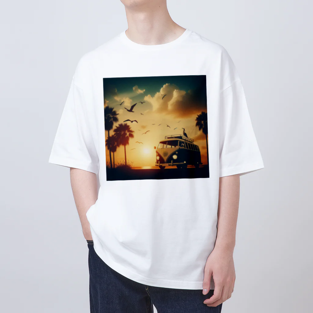 aircooled3のレトロなワーゲン 夕暮れビーチ 2 Oversized T-Shirt