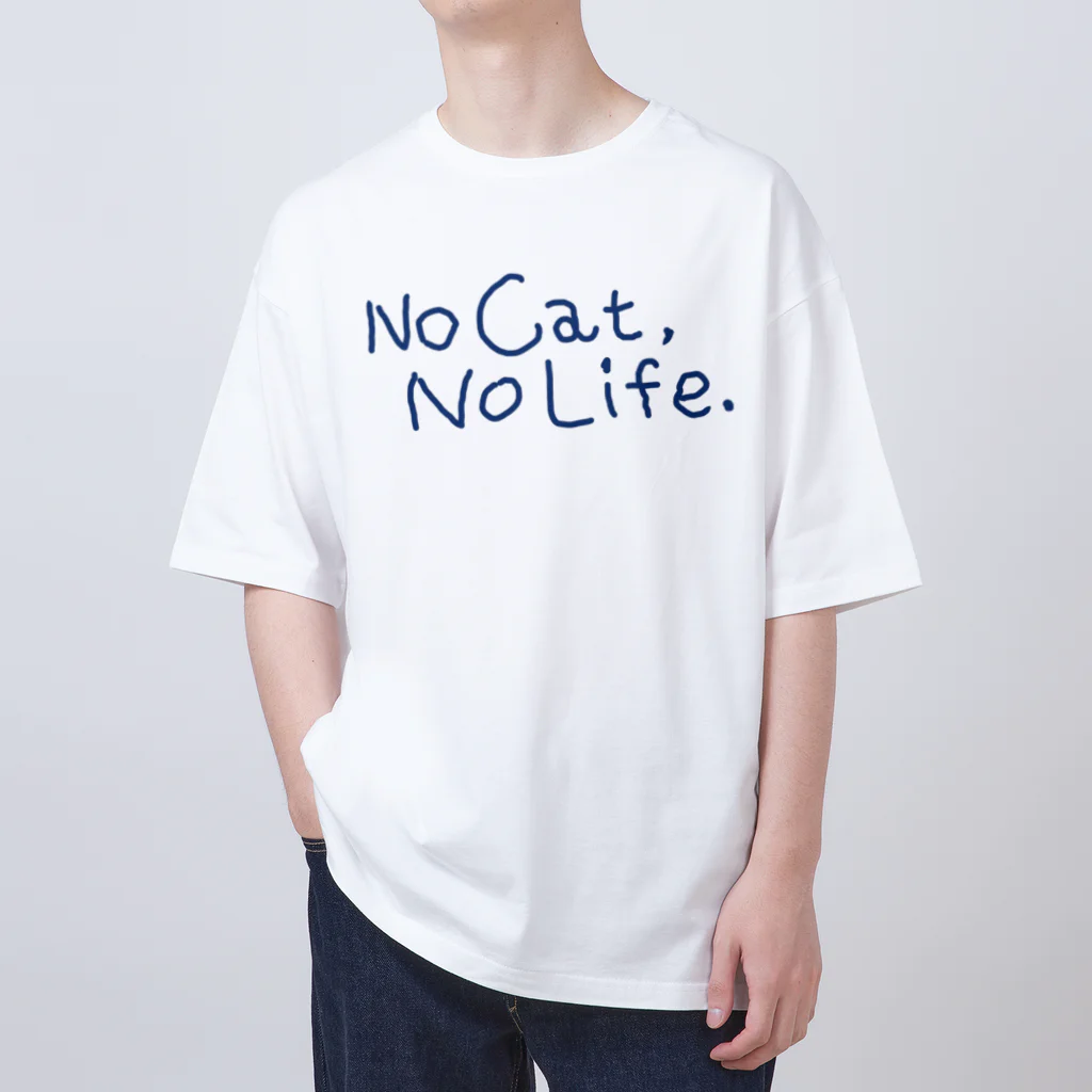 TomoshibiのNo Cat, No Life. ブルーロゴ オーバーサイズTシャツ