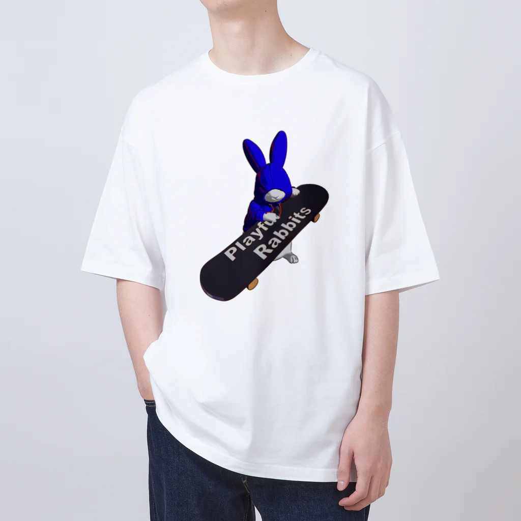 鬼鞍 ONIKURAのPlayful Rabbits ブルー Oversized T-Shirt