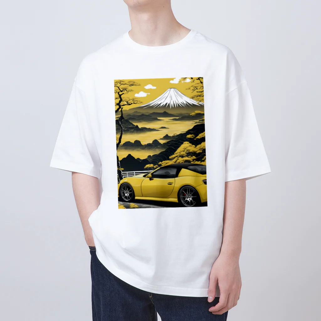 JapanCarStyleの黄色いスポーツカーと日本の風景2 オーバーサイズTシャツ