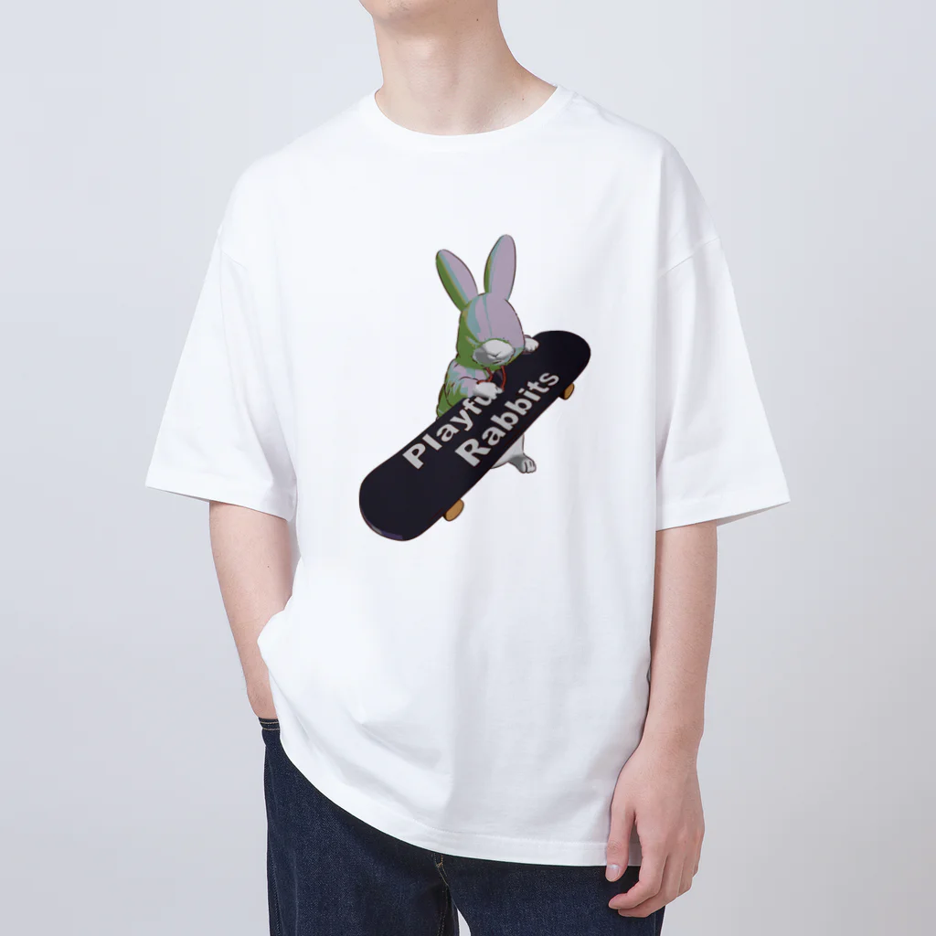 鬼鞍 ONIKURAのPlayful Rabbits ピンク Oversized T-Shirt