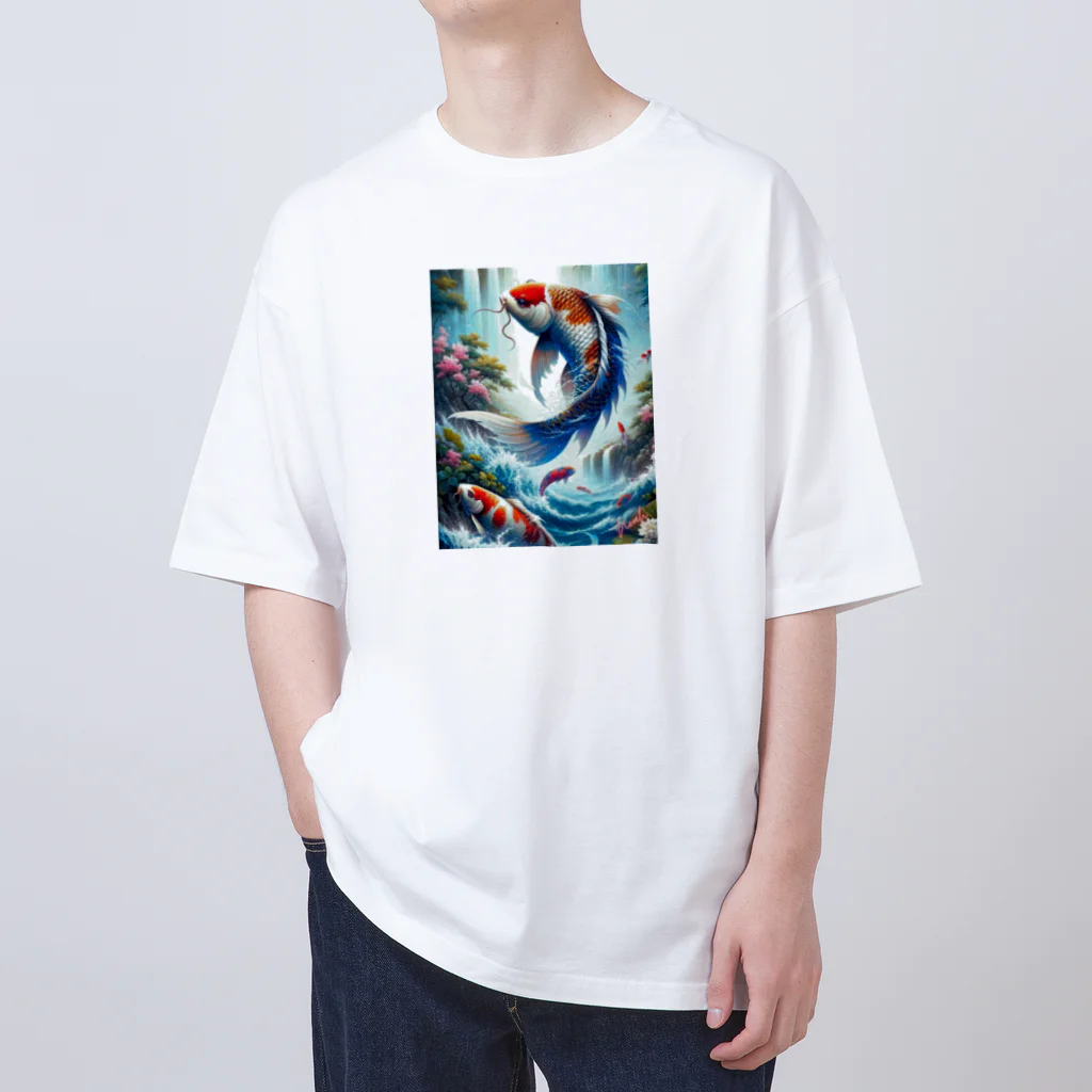 NaturalCanvasの鯉の滝登り Oversized T-Shirt