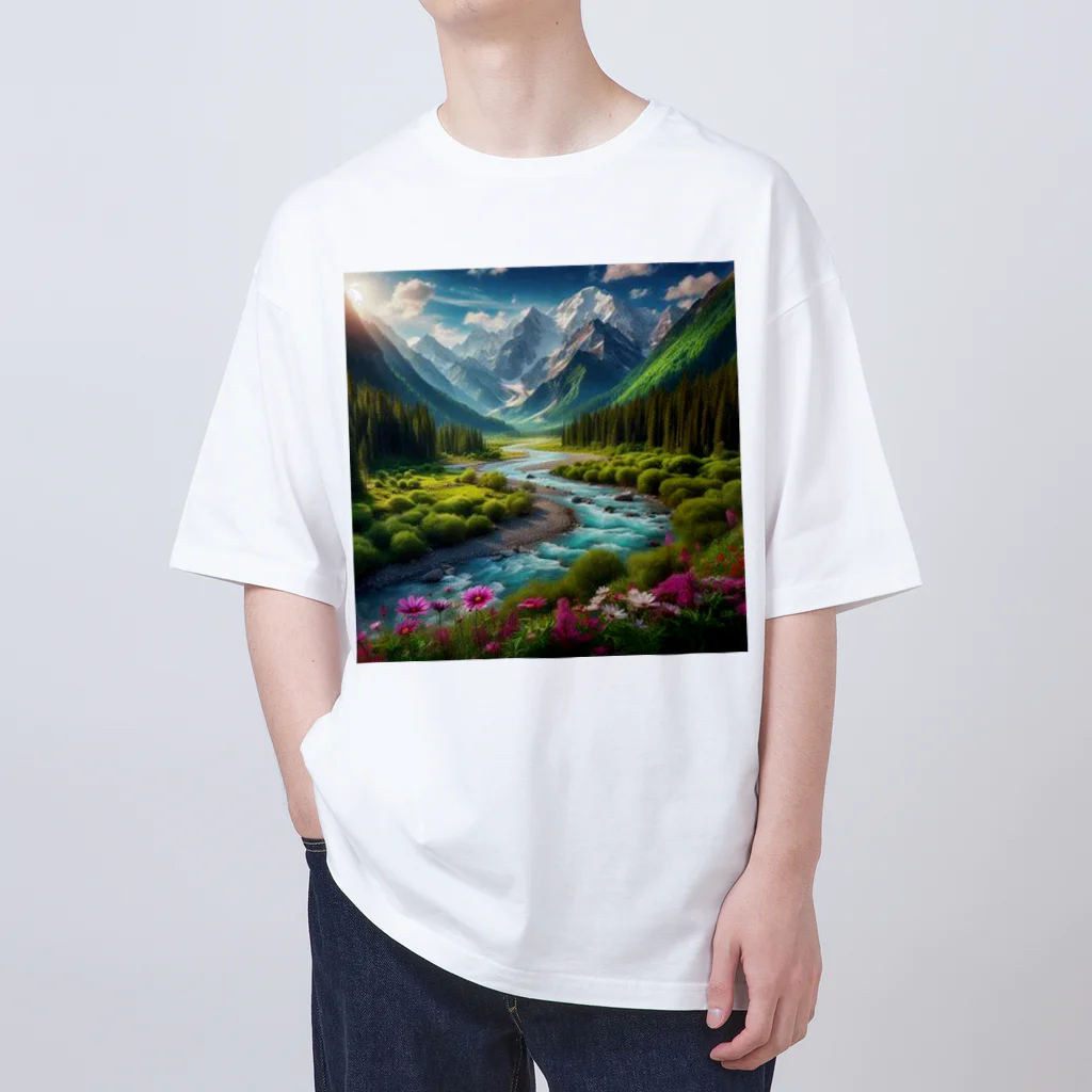 Rパンダ屋の「美しい山風景グッズ」 オーバーサイズTシャツ