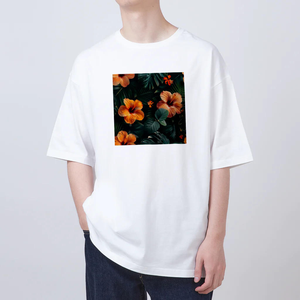 オンラインショップイエローリーフのオレンジ色のハイビスカスの花 Oversized T-Shirt