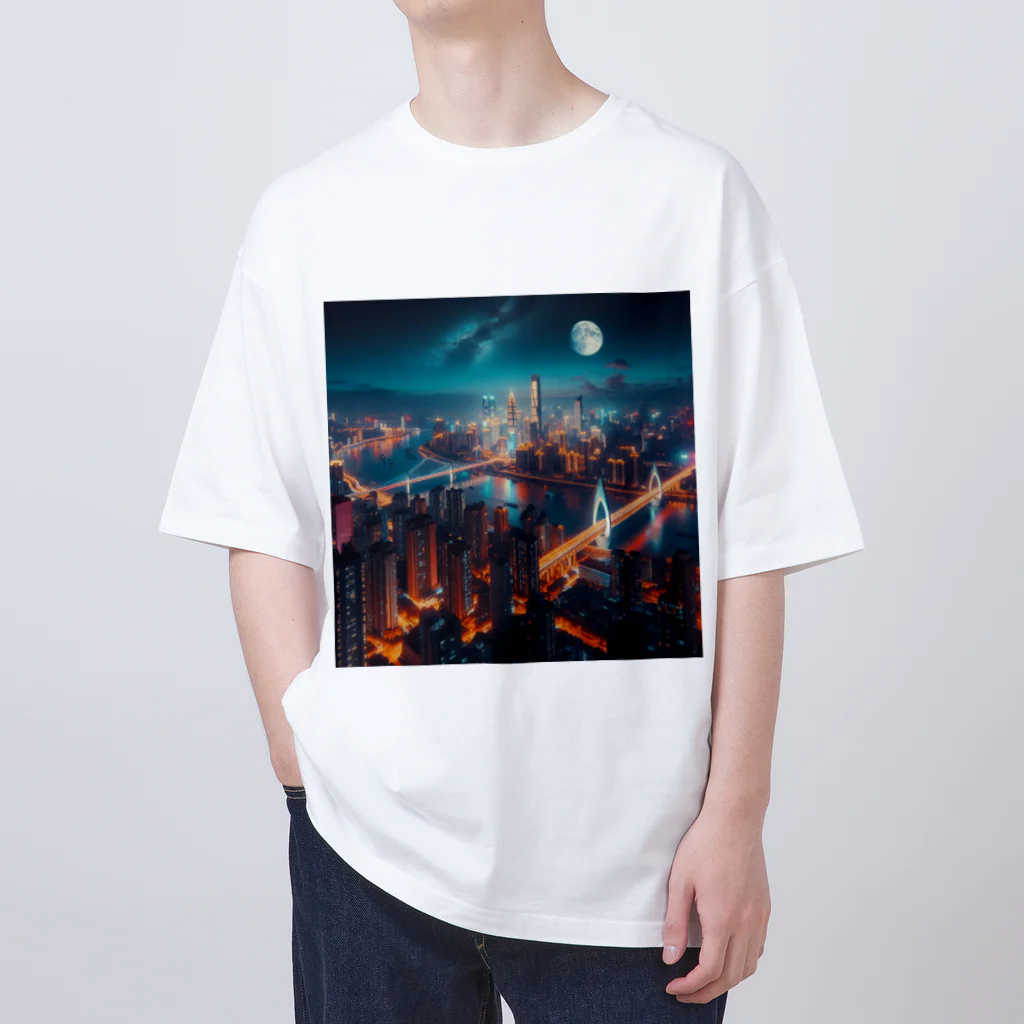 Teesignsの月夜に輝く未来都市 Oversized T-Shirt