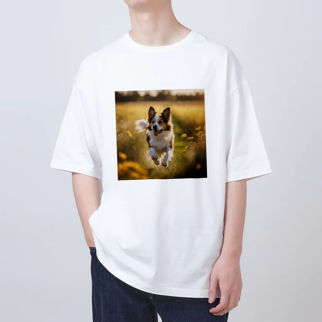 zigerparkのお花畑を駆ける犬 オーバーサイズTシャツ