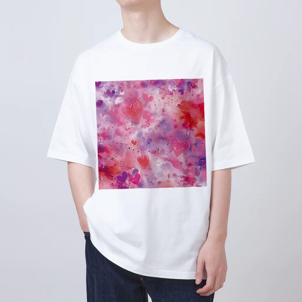 オンラインショップイエローリーフのハート　赤　ピンク　紫　可愛い Oversized T-Shirt