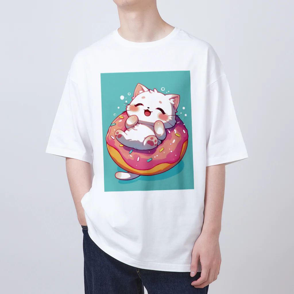 AQUAMETAVERSEの子猫ドーナツ浮輪楽む　　なでしこ1478 オーバーサイズTシャツ