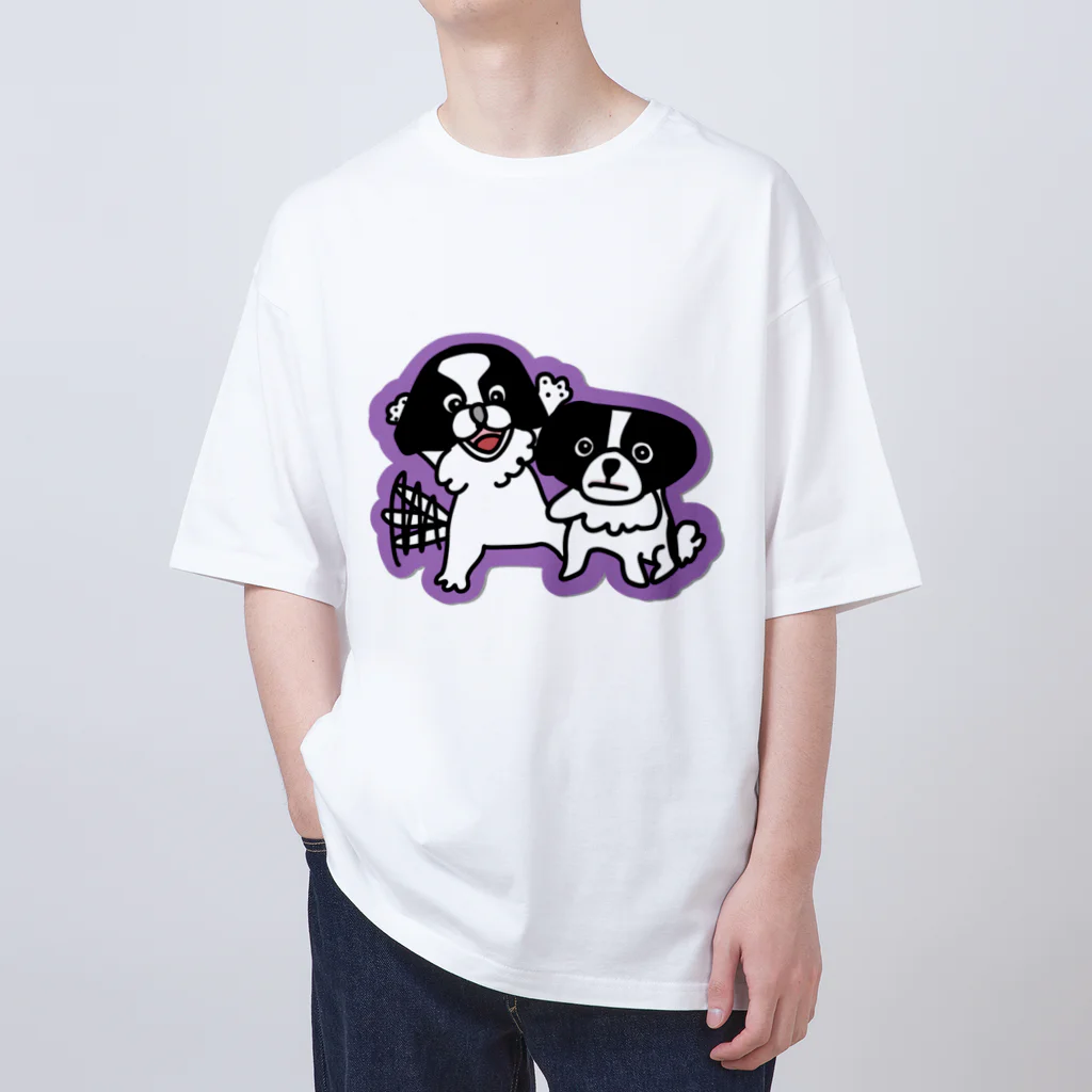 かもめちゃぁんの狆兄弟の手描きイラスト オーバーサイズTシャツ