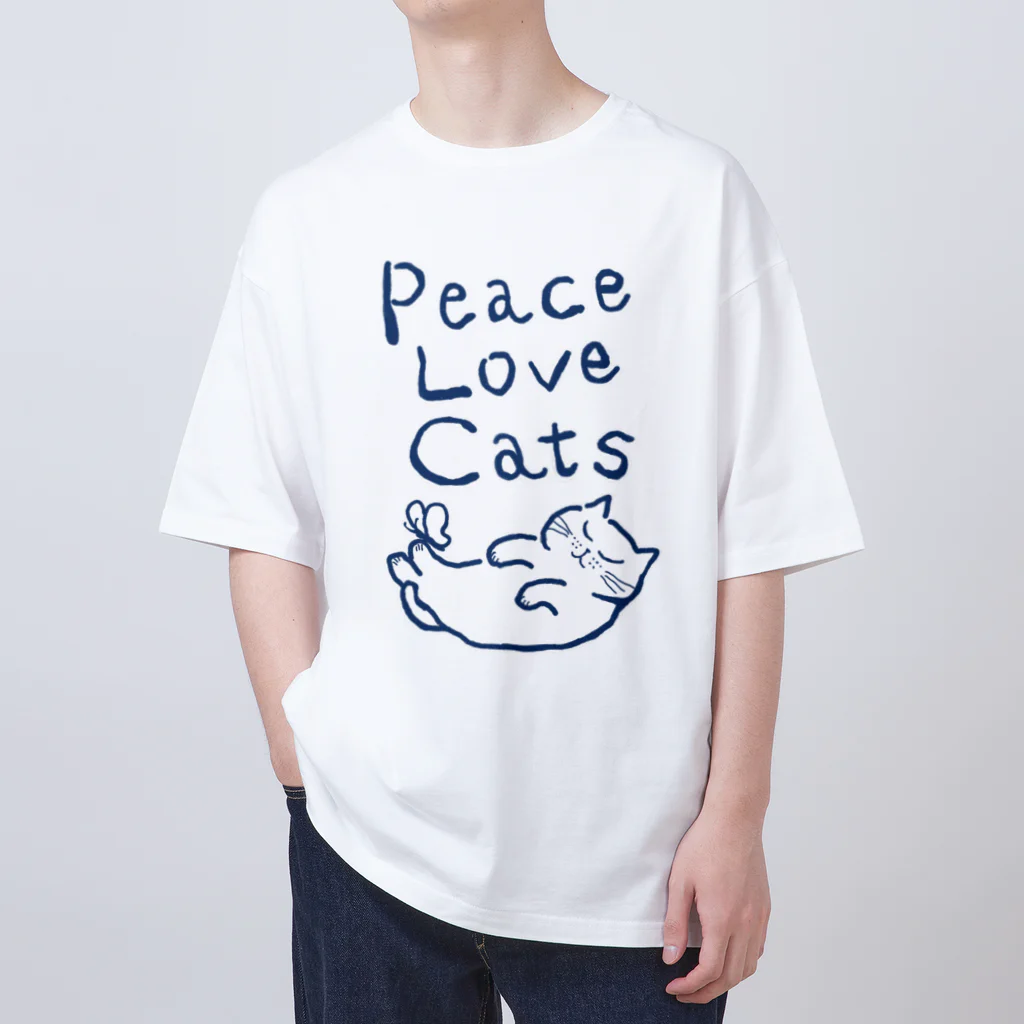 TomoshibiのPeace Love Cats ブルー オーバーサイズTシャツ