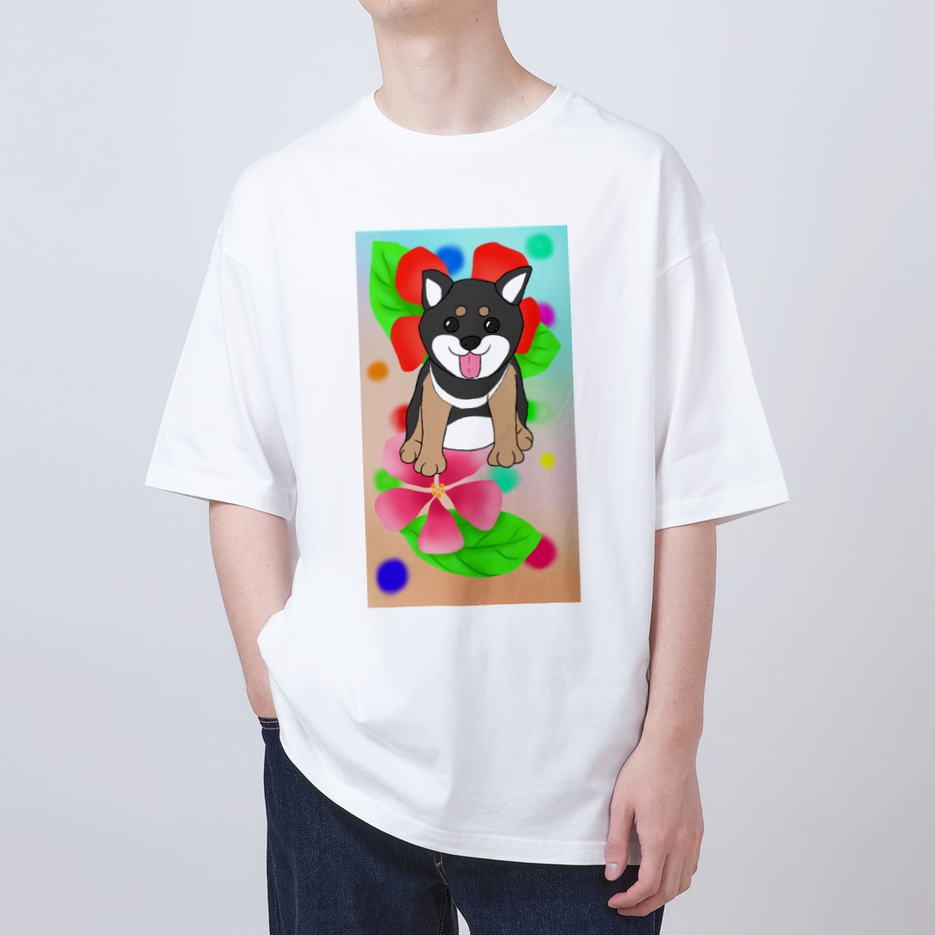 Lily bird（リリーバード）の花と黒柴ちゃんⅡ Oversized T-Shirt