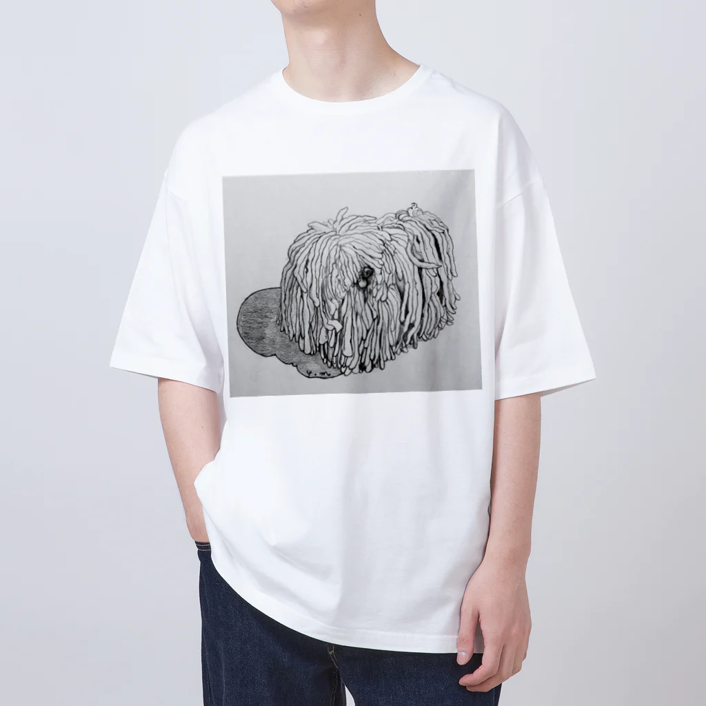 光平洋子のかしこいプーリー犬が振り向いた。puli illustration  Oversized T-Shirt