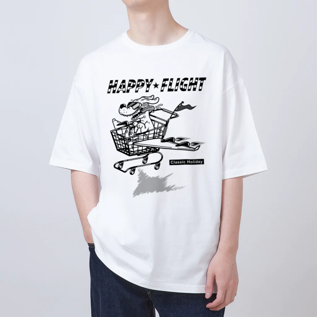 nidan-illustrationのhappy dog -happy flight- (black ink) オーバーサイズTシャツ