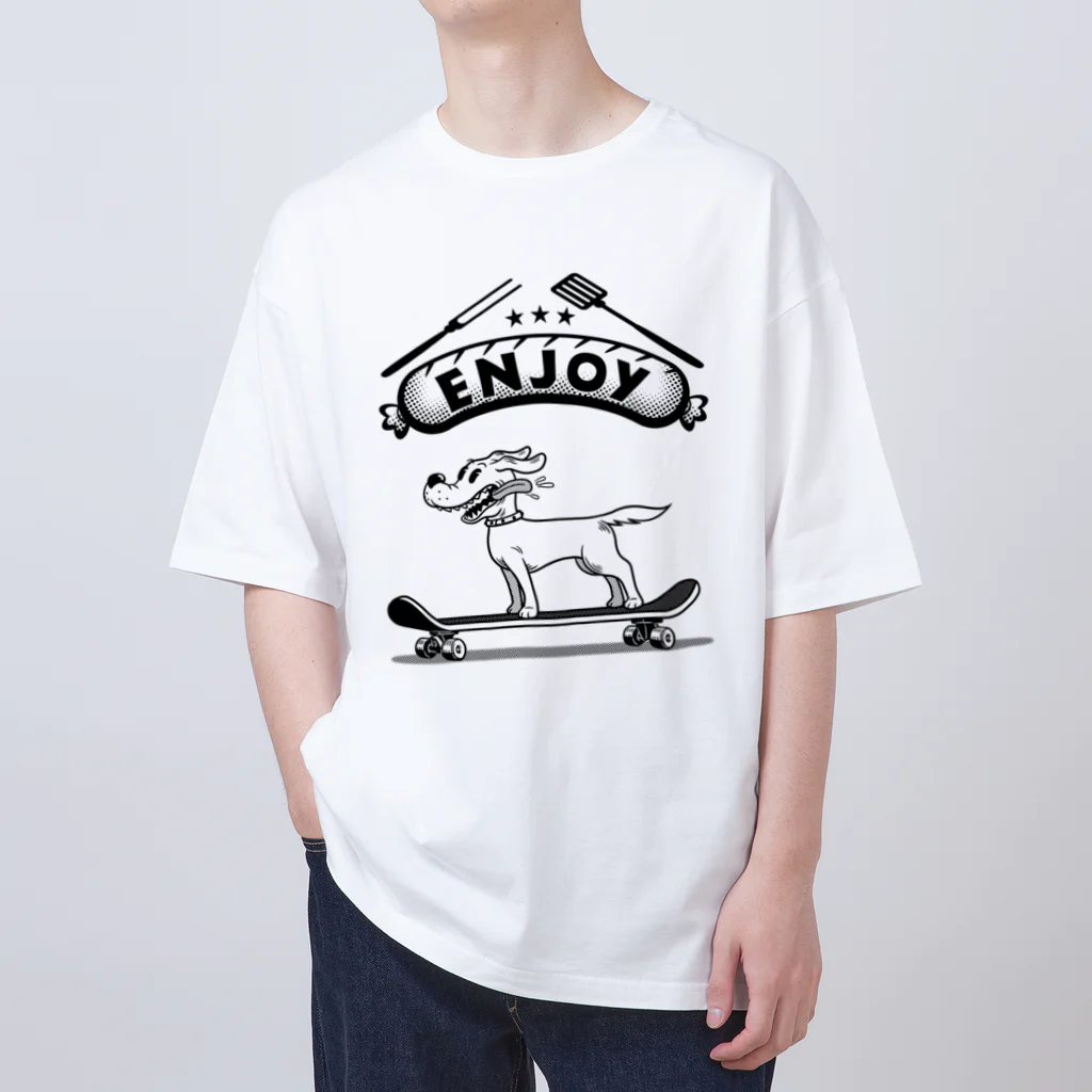 nidan-illustrationのhappy dog -ENJOY- (black ink) Oversized T-Shirt