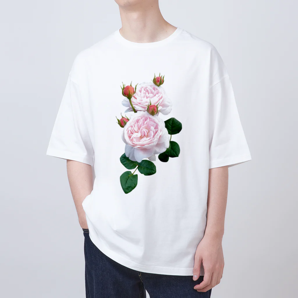 コマタヒチの蕾のついたピンクの薔薇 オーバーサイズTシャツ