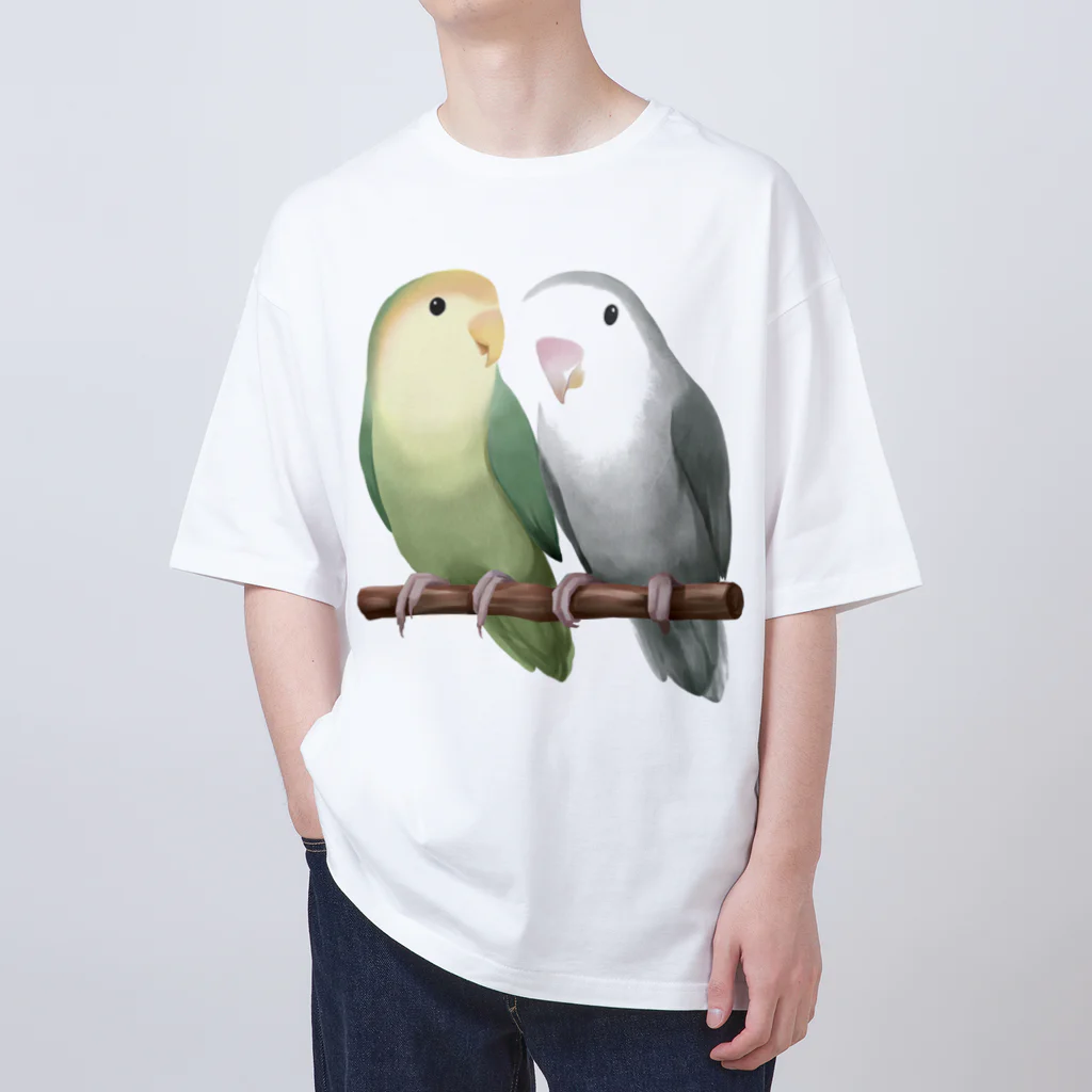 まめるりはことりのコザクラインコ　モーブとオリーブ【まめるりはことり】 オーバーサイズTシャツ