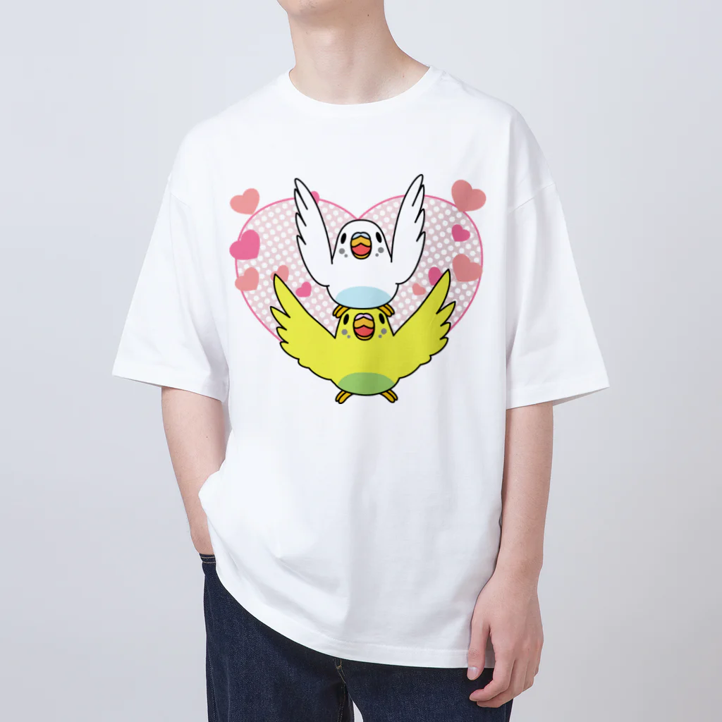 まめるりはことりのラブリーセキセイインコ【まめるりはことり】 オーバーサイズTシャツ