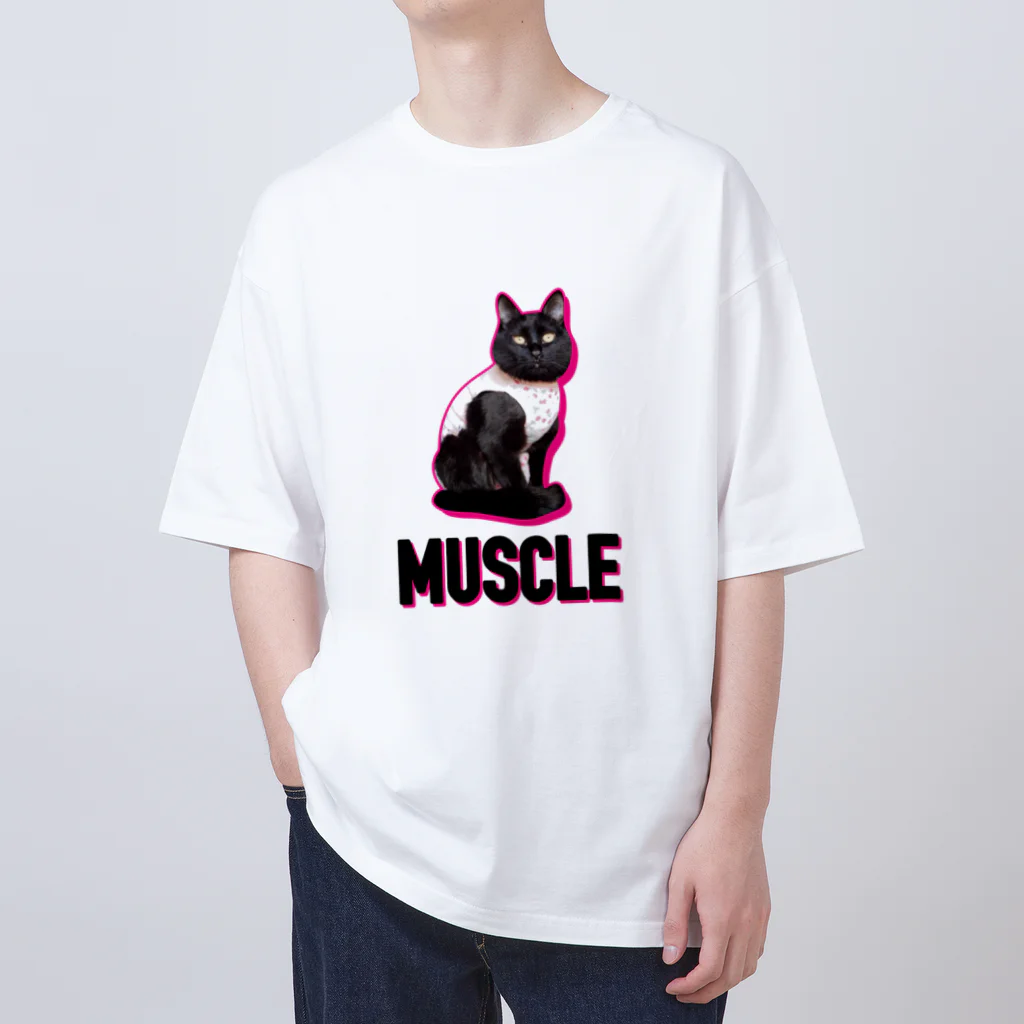 保護猫支援ショップ・パール女将のお宿のマッスルニャンコ オーバーサイズTシャツ