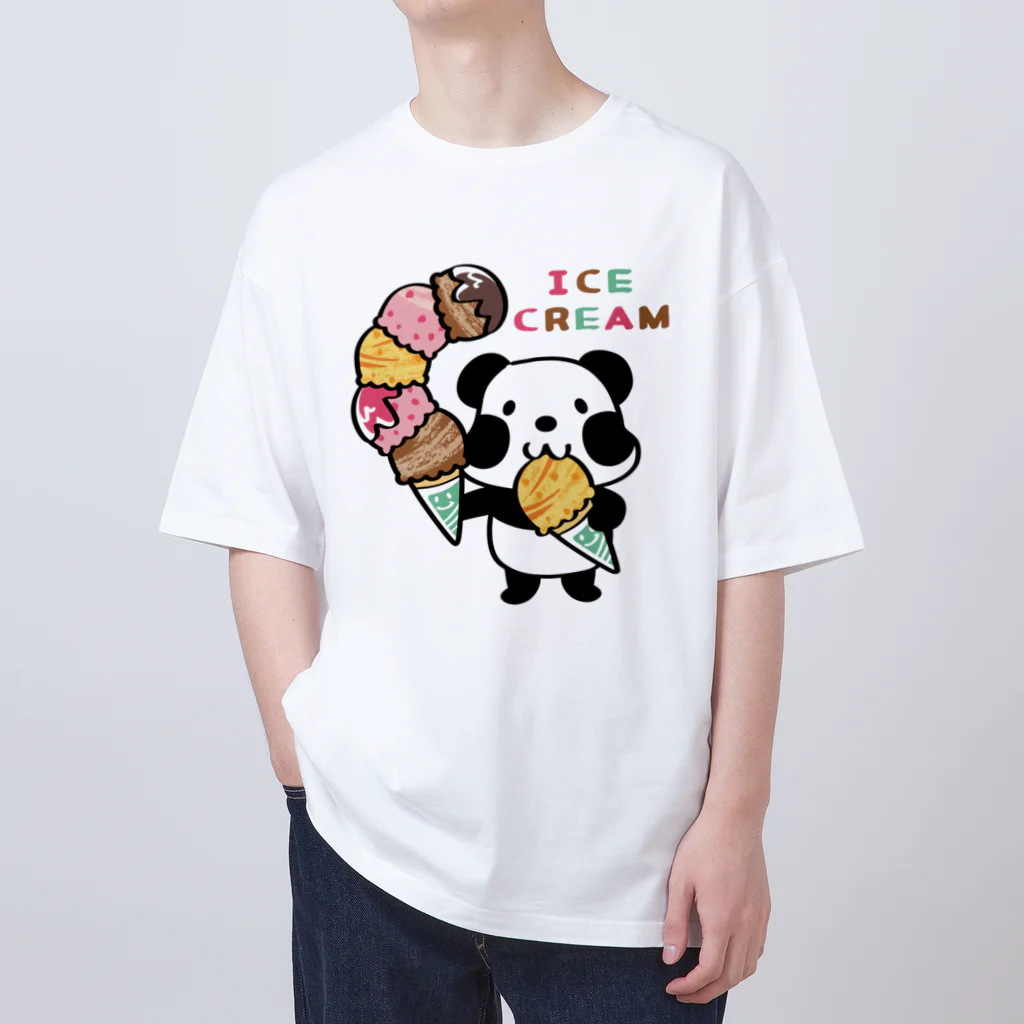 イラスト MONYAAT のCT54ズレぱんだちゃん　アイスを食べよう_bs オーバーサイズTシャツ