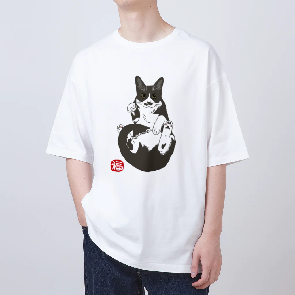 小鳥と映画館の加筆版 招き猫 ハチワレ オーバーサイズTシャツ