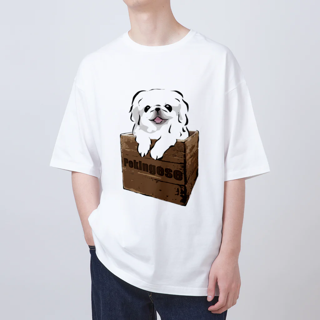 犬グッズの店しえるぶるーの箱入りペキニーズ(ホワイト) オーバーサイズTシャツ