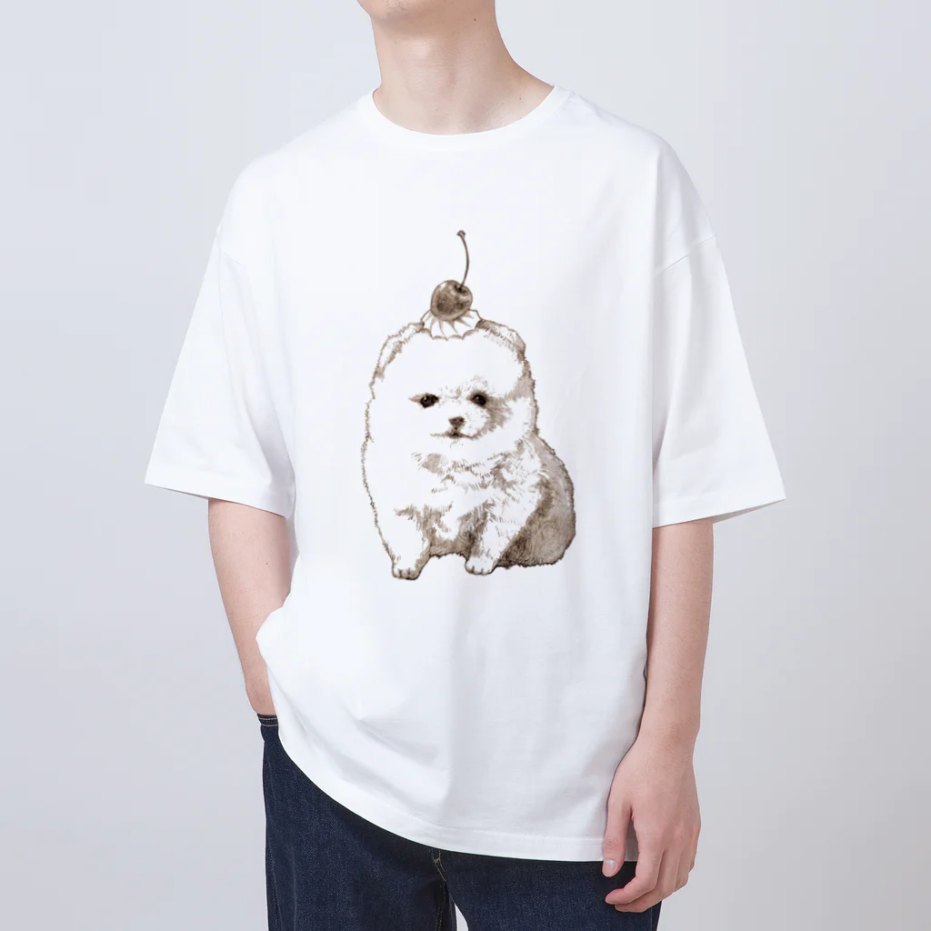 たなか まちのポメラニアンのプリンちゃん（セピア） オーバーサイズTシャツ