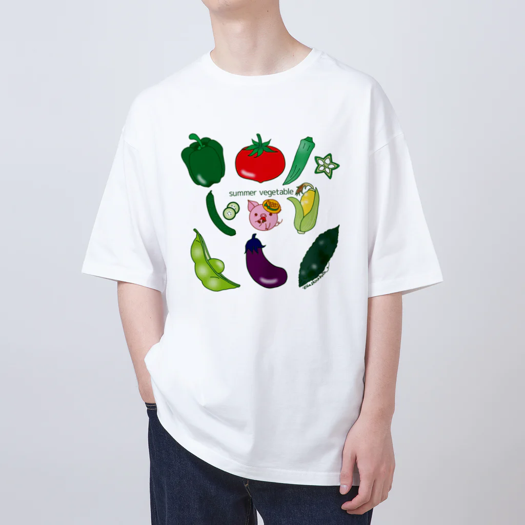 Draw freelyの夏野菜とぶたくん オーバーサイズTシャツ