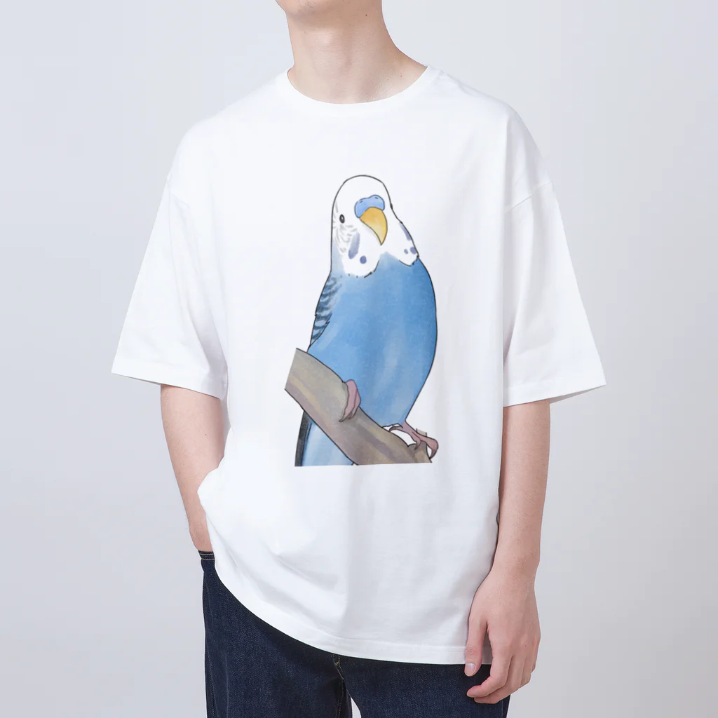 まめるりはことりのセキセイインコちゃんと止まり木【まめるりはことり】 オーバーサイズTシャツ