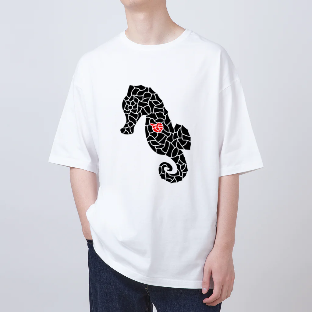 生物＝ケモノのヲ店の『tiles』Sea horse Oversized T-Shirt