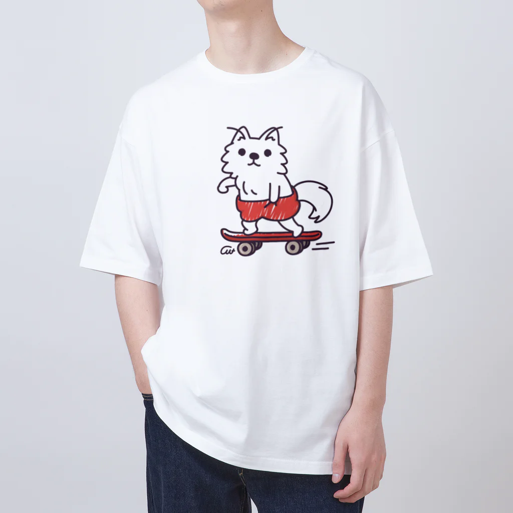 イラスト MONYAAT の赤ぱんポメラのスケボー オーバーサイズTシャツ