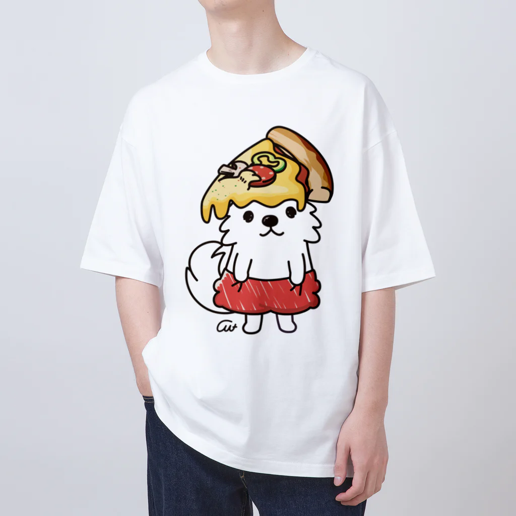 イラスト MONYAAT のPIZZAゲットした　ポメラニアン オーバーサイズTシャツ