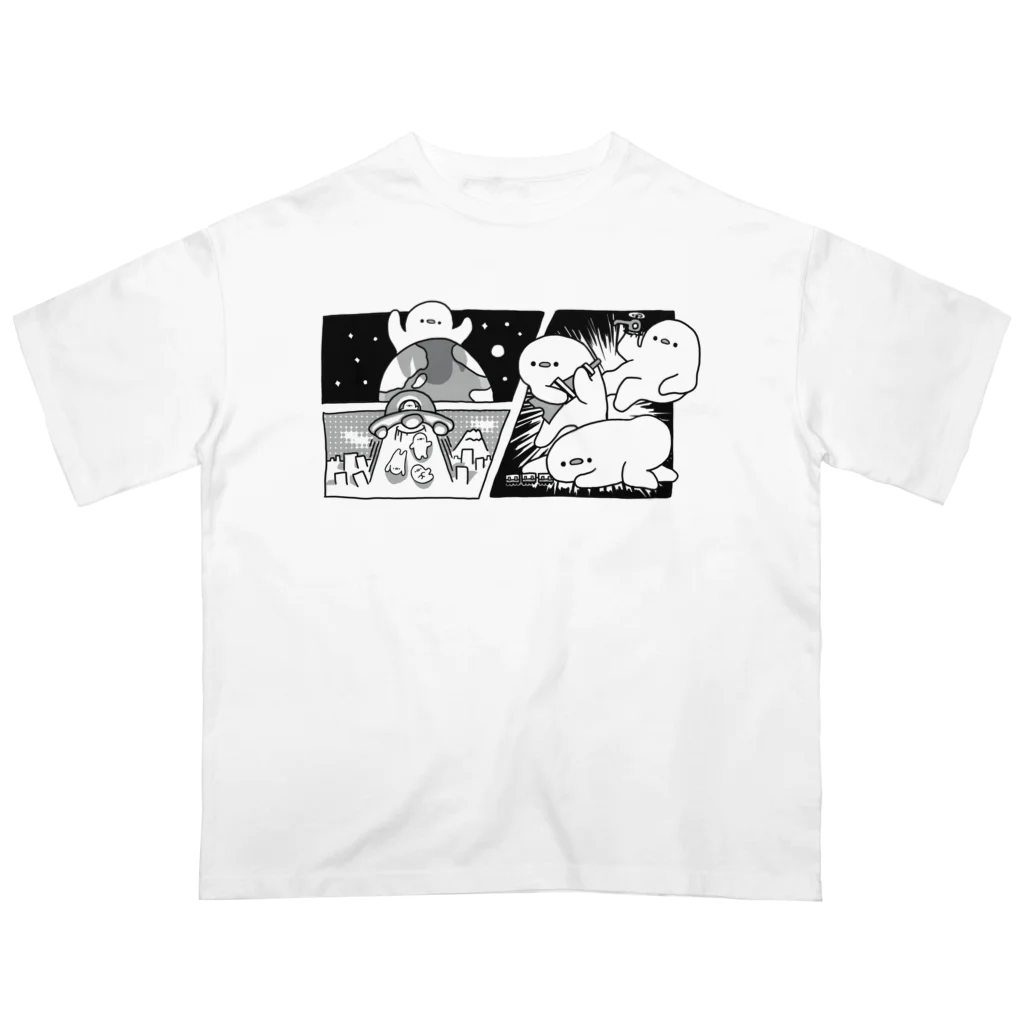 ぷにおもちSHOPの宇宙ひよこ大侵略 オーバーサイズTシャツ